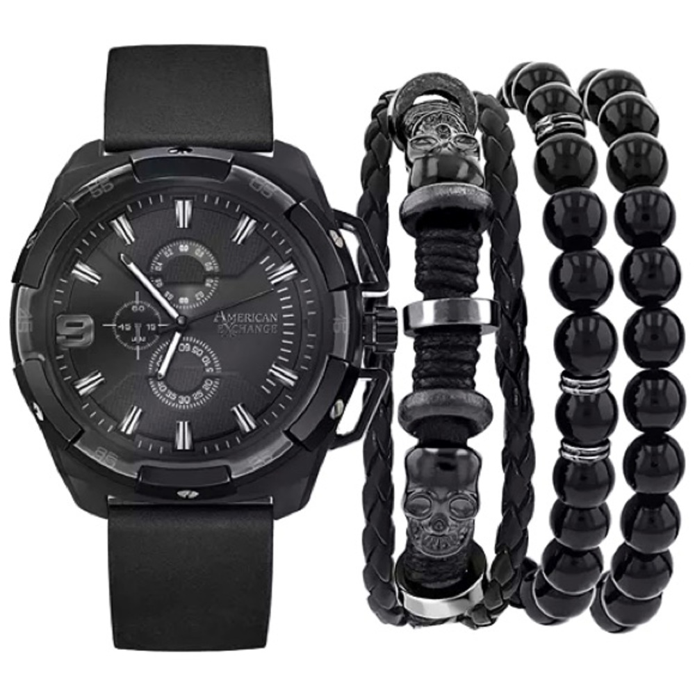 American Exchange
Men's Black Polyurethane Strap Watch 40mm Gift Set